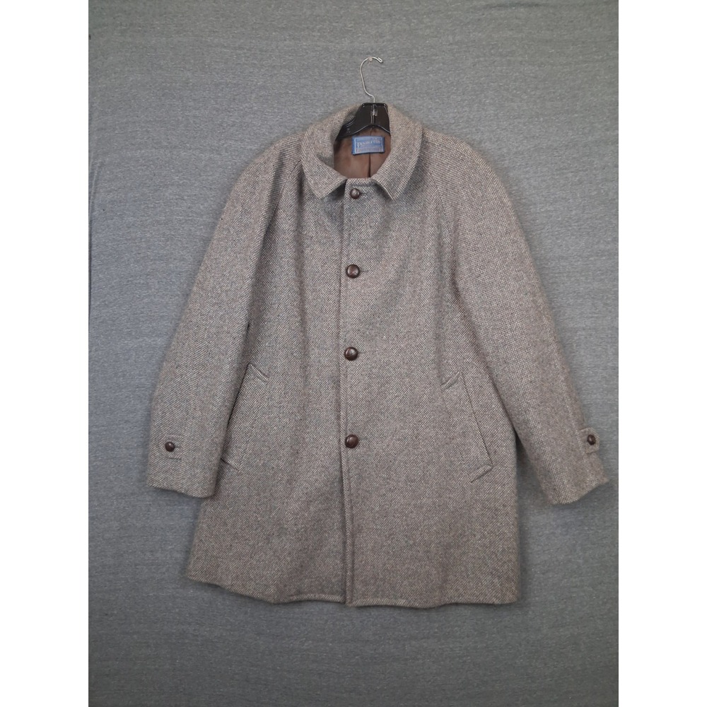 VTG Pendleton Mens Coat 44 Gray Tweed 100% Wool Overcoat Car Old Money Heritage